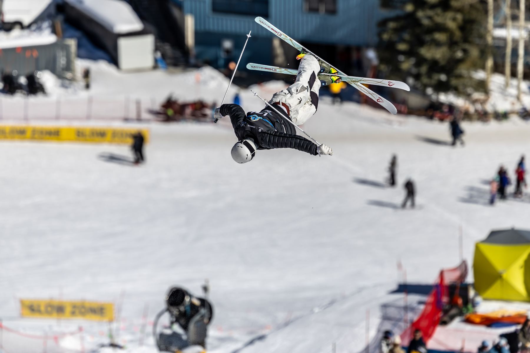 Hugh in the air during a mogul jump